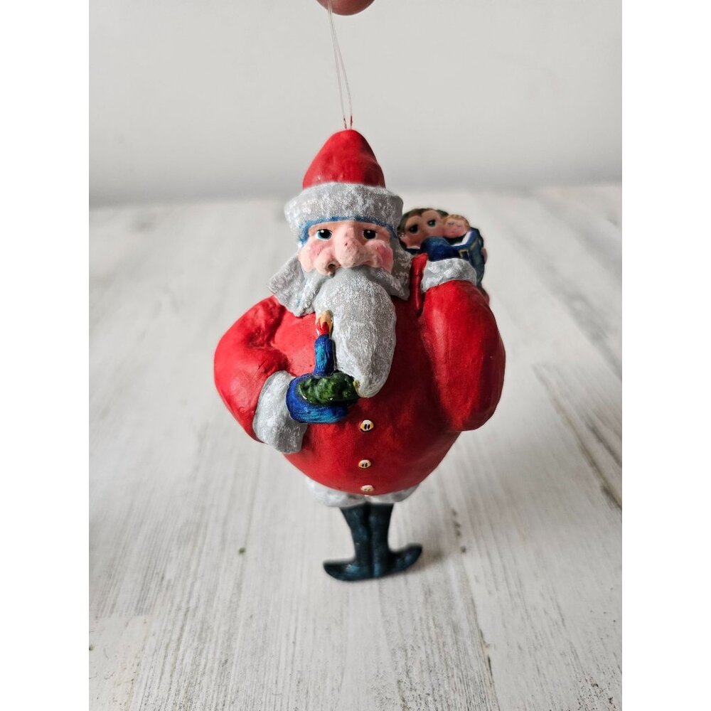 Santa‎ bag children family album ornament paper mache vintage Xmas tree